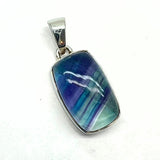 Fluorite faceted green-blue "teal" round silver pendant