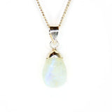 Rainbow Moonstone, Dew Crystal Drop silver pendant