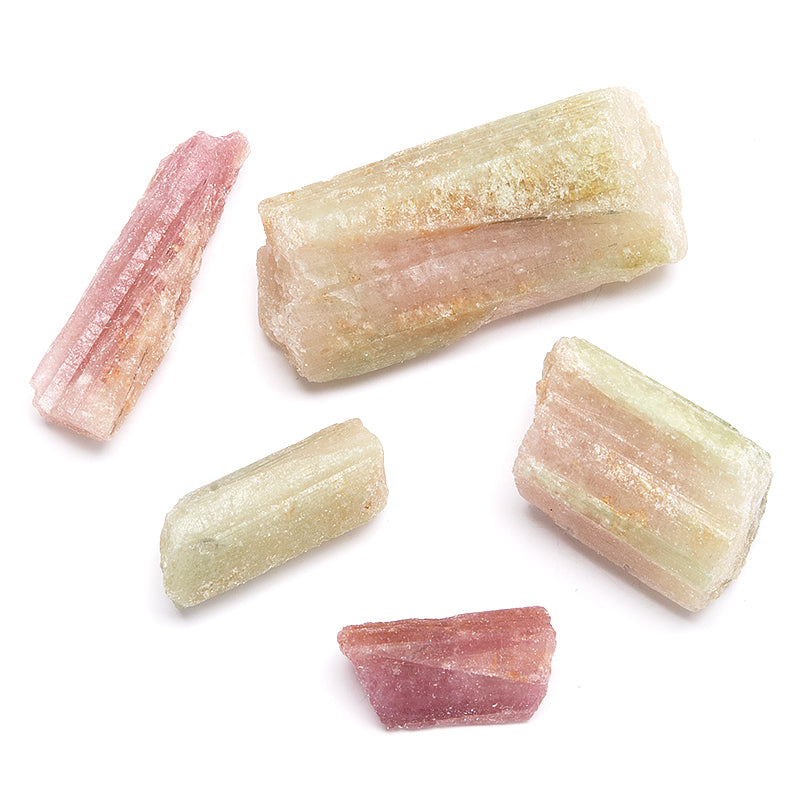 Turmalin, rosa och grön råa kristaller
