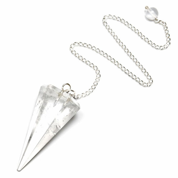 Bergkristall pendel, 6 fasetter och pärla