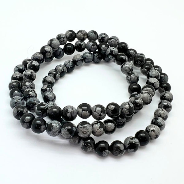 Obsidian snöflinga armband 6 mm pärlor