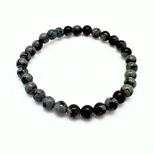 Obsidian snöflinga armband 6 mm pärlor