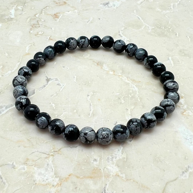 Obsidian snöflinga armband 6 mm pärlor