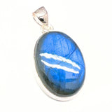 Labradorite, drop-shaped silver pendant with filigree edge