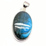 Labradorite, drop-shaped silver pendant with filigree edge