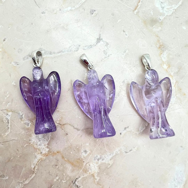 Amethyst, angel with silver mount