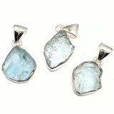 Aquamarine, natural raw shapes in silver, 2 sizes