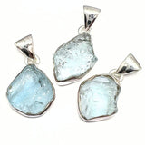 Aquamarine, natural raw shapes in silver, 2 sizes