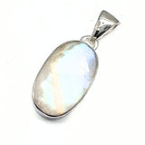 Rainbow moonstone, small oval pendant in plain silver