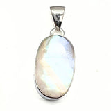 Rainbow moonstone, small oval pendant in plain silver