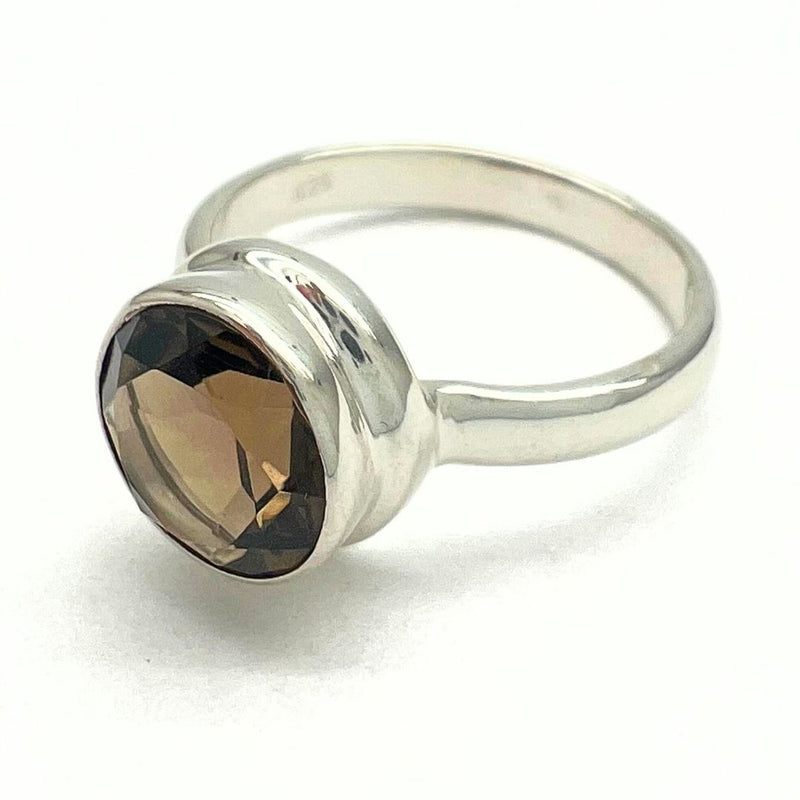 Smoky quartz, square silver ring