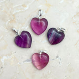 Fluorite, faceted heart with silver mount