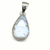 Rainbow moonstone, small oval pendant in plain silver