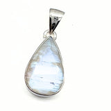 Rainbow moonstone, small oval pendant in plain silver