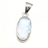 Rainbow moonstone, small oval pendant in plain silver