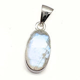 Rainbow moonstone, small oval pendant in plain silver