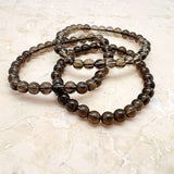 Smoky quartz, bracelet with round 6 beads