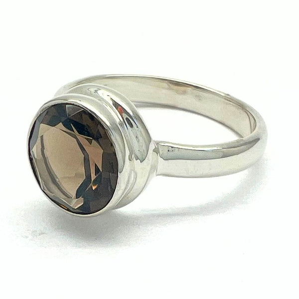 Smoky quartz, square silver ring