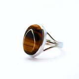 Tiger Eye unique silver ring size 10
