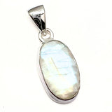 Rainbow moonstone, faceted pendant in silver