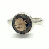 Smoky quartz, square silver ring