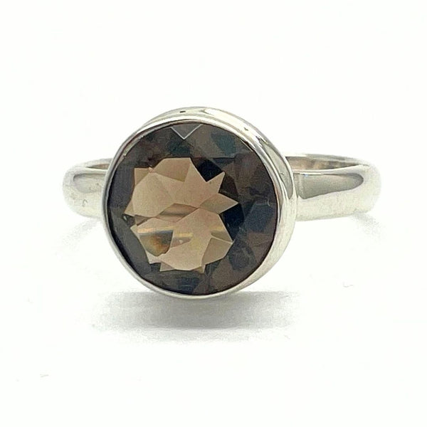 Smoky quartz, square silver ring