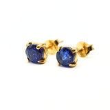 Sapphire, dark blue sparkling faceted crystal stud in gold vermeil