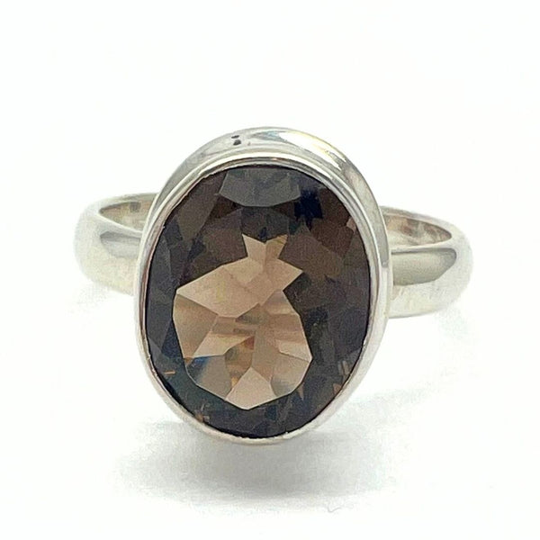 Smoky quartz, square silver ring