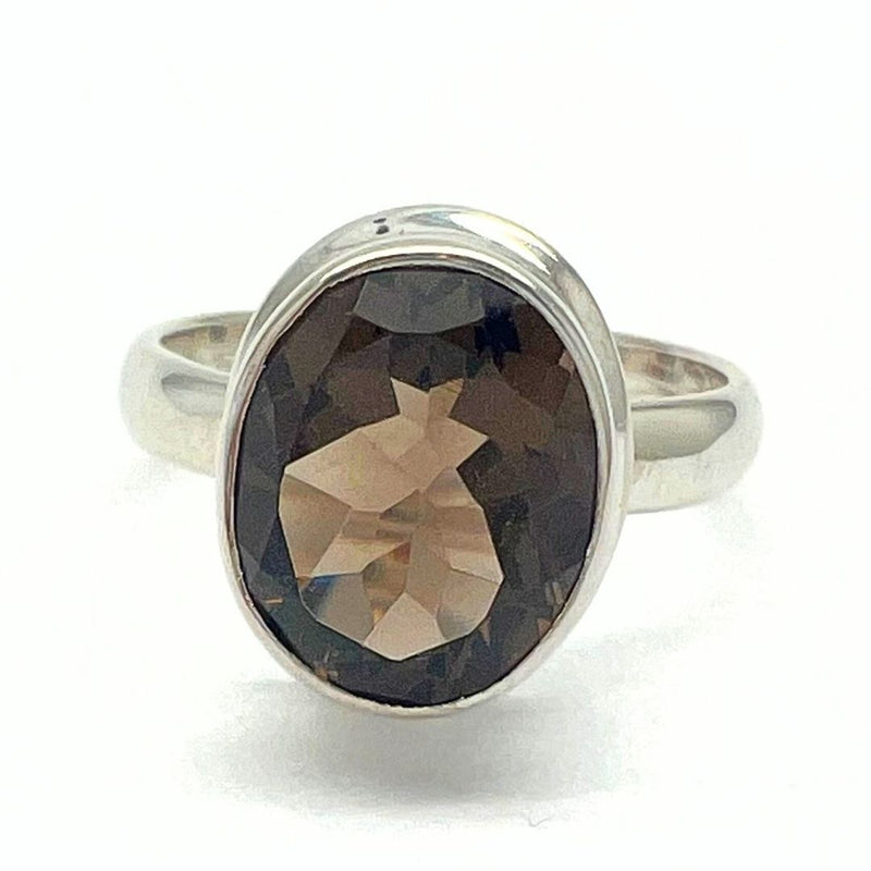 Smoky quartz, square silver ring