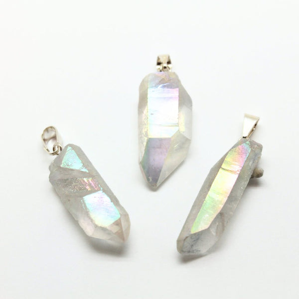 Angel quartz, tip in silver setting