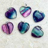 Fluorite, faceted heart with silver mount