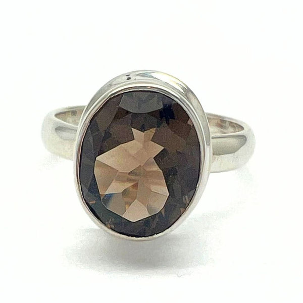 Smoky quartz, square silver ring