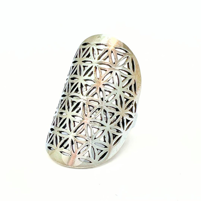 Flower of Life - silver ring i brons ställbar ringstorlek