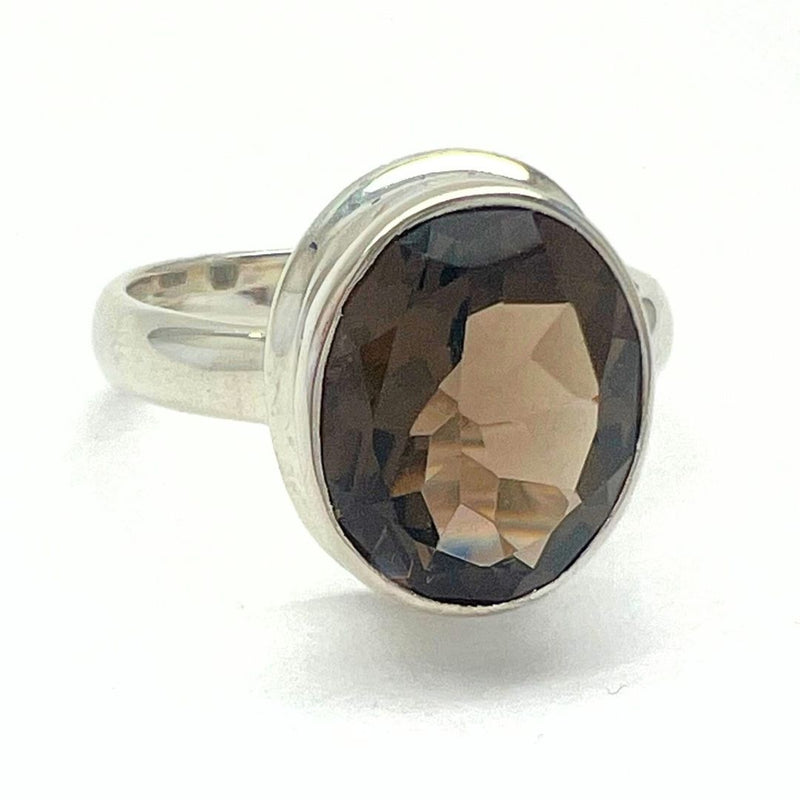 Smoky quartz, square silver ring