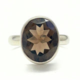 Smoky quartz, square silver ring