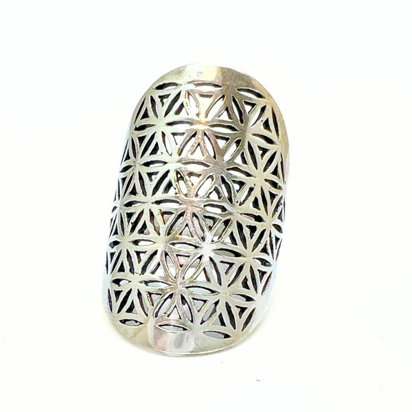 Flower of Life - silver ring in bronze adjustable ring size