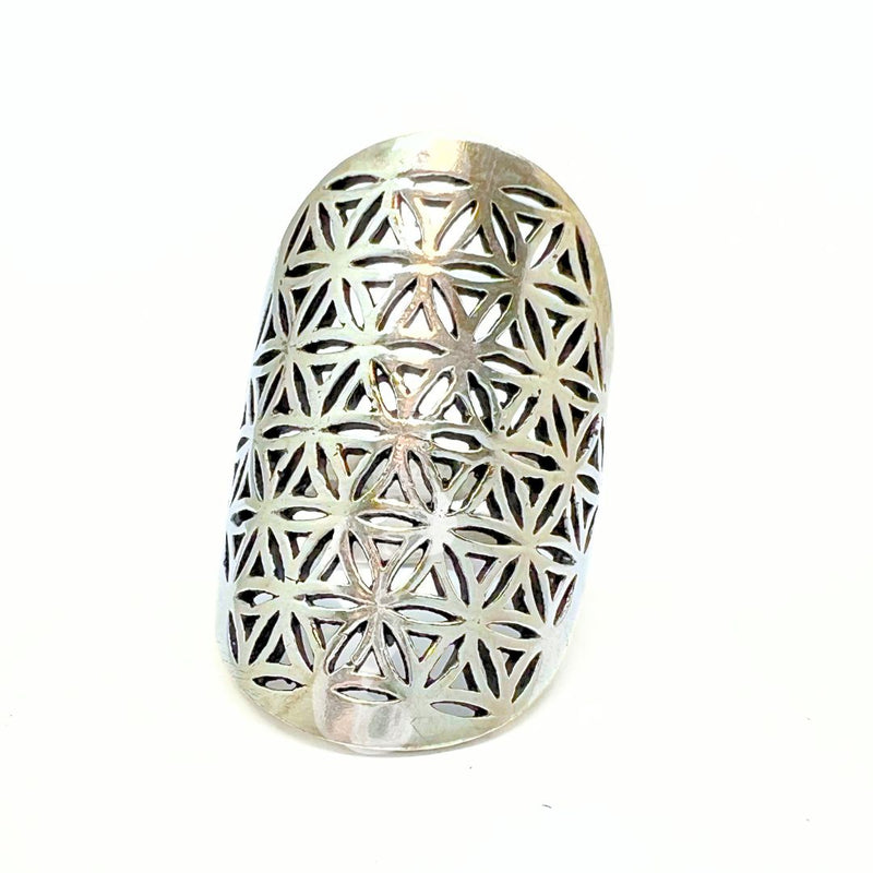 Flower of Life - silver ring i brons ställbar ringstorlek