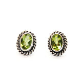 Peridot, stiftörhänge oval silver med filigran