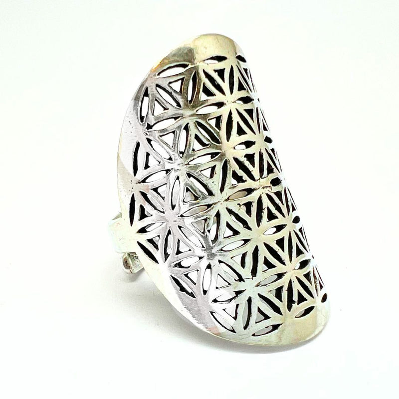 Flower of Life - silver ring i brons ställbar ringstorlek
