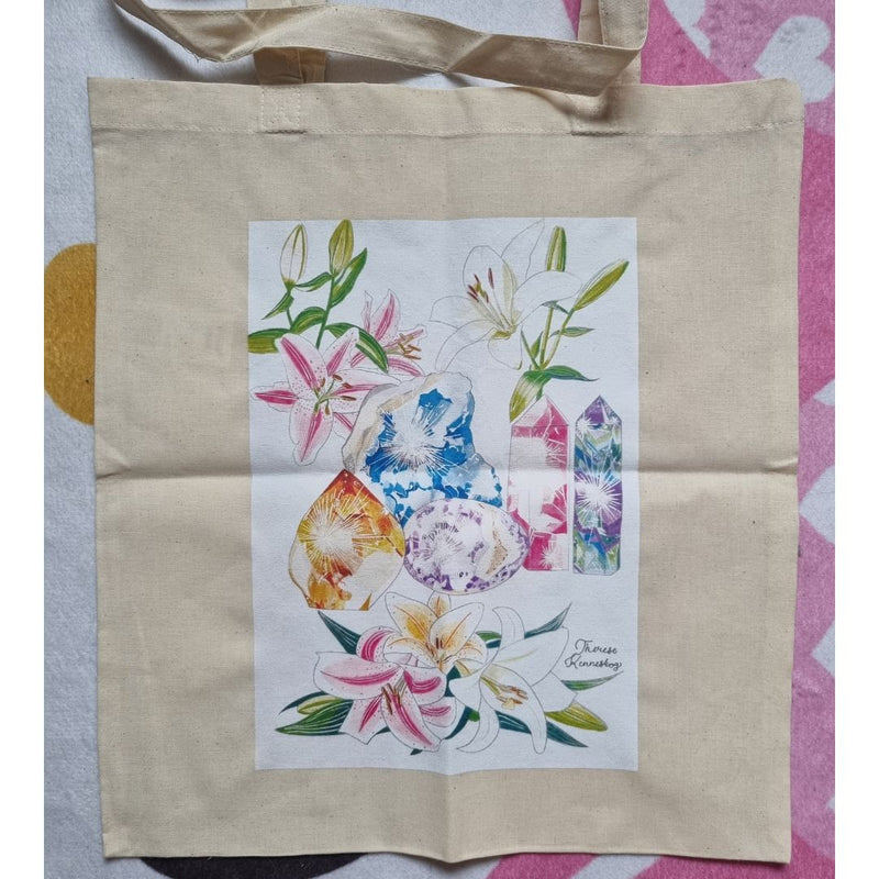 Cloth bag with crystals and lilies