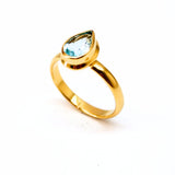 Topaz blue faceted drop in gold vermeil ring