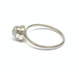 Rainbow moonstone, round stone in silver ring
