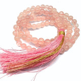 Rosenkvarts mala med 8 mm pärlor, sidentofs och brokadpåse