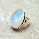 Rainbow pattern stone, smooth ring in sterling silver