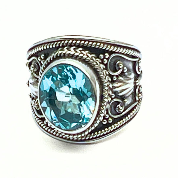 Blue topaz, wide with filigree