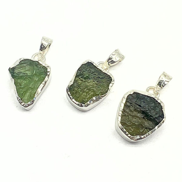 Moldavite, raw set in a silver pendant