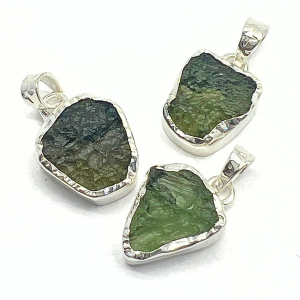 Moldavite, raw set in a silver pendant