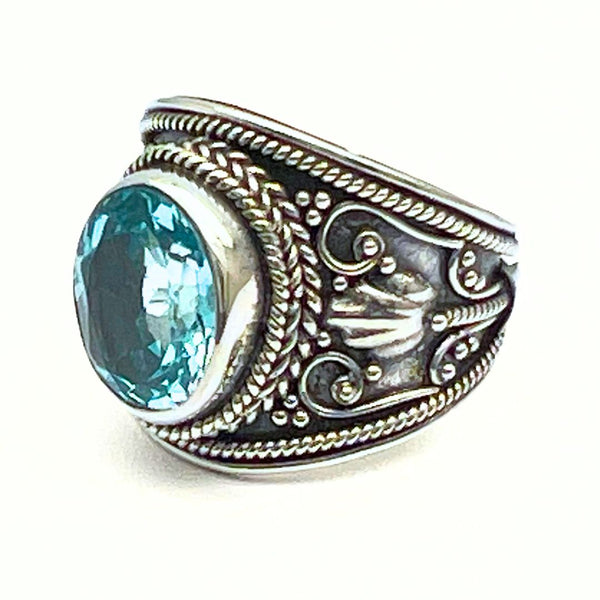 Blue topaz, wide with filigree