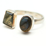 Labradorit - silverring med 2 stenar