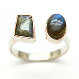 Labradorit - silverring med 2 stenar